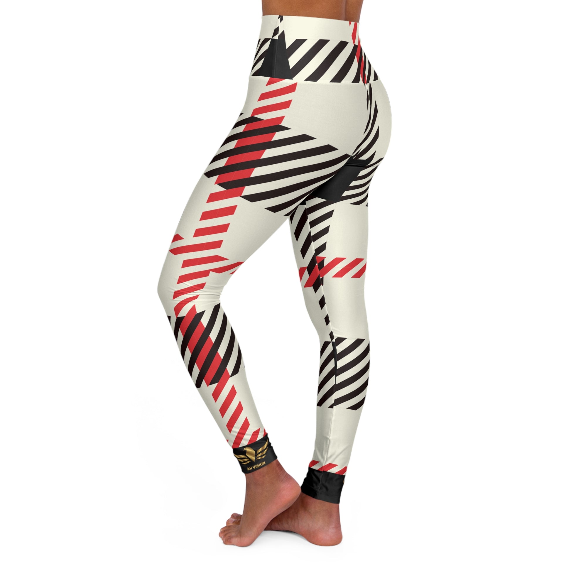 Premium AH Vision Black White Red Flannel High Waisted Yoga Leggings - AH VISION