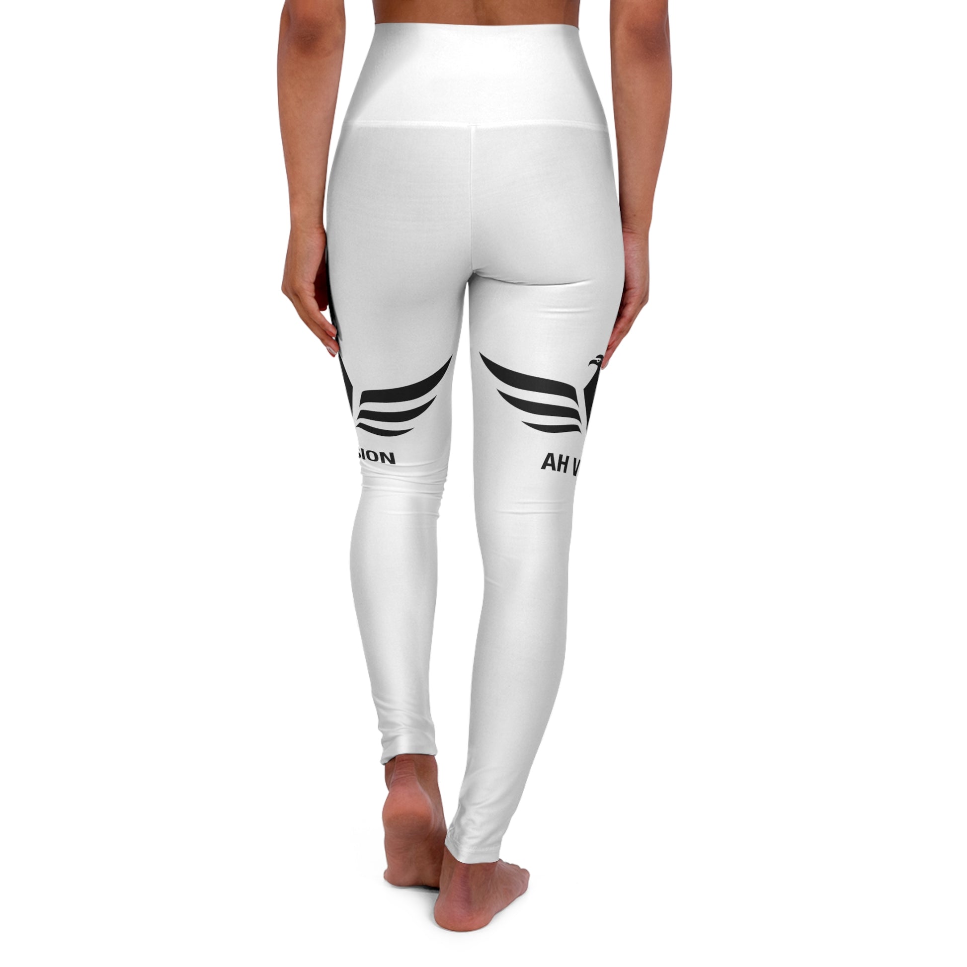 High Waisted Black Logo White Yoga Leggings - AH VISION