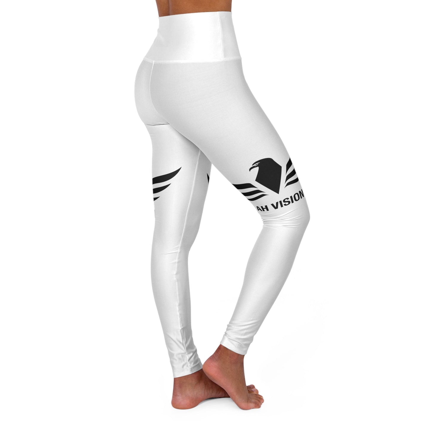 High Waisted Black Logo White Yoga Leggings - AH VISION