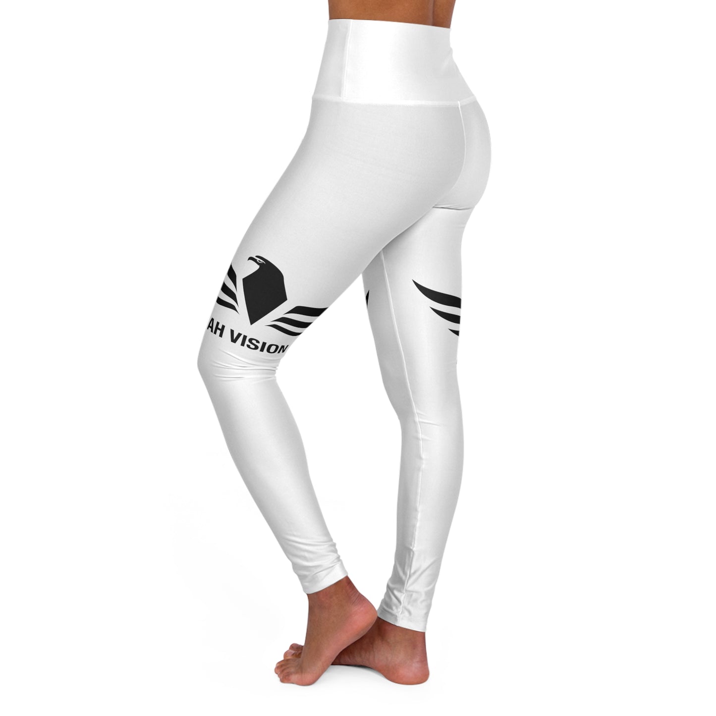High Waisted Black Logo White Yoga Leggings - AH VISION