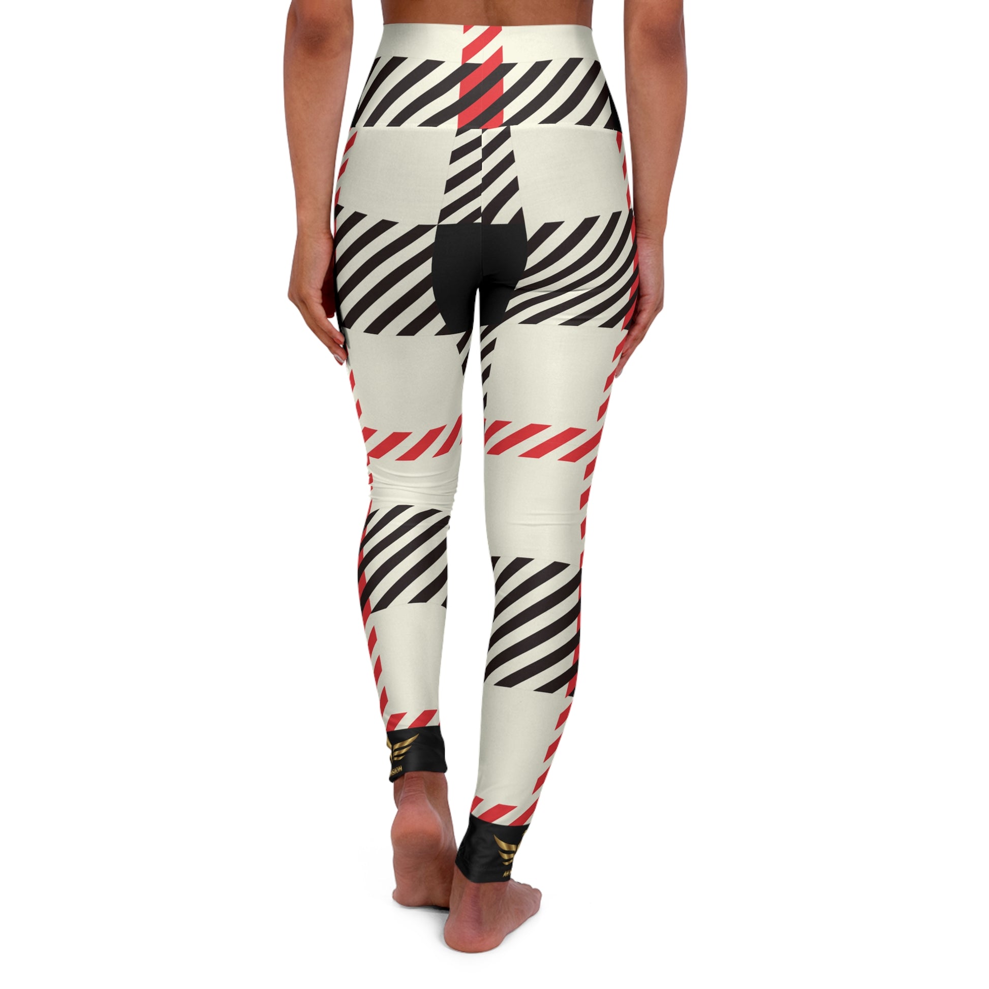 Premium AH Vision Black White Red Flannel High Waisted Yoga Leggings - AH VISION