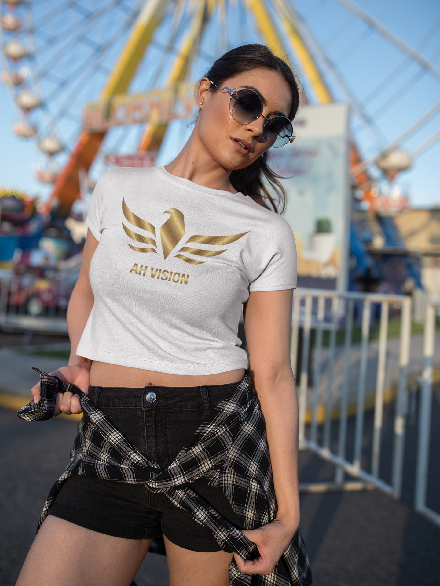 Women's White Crop Top T-shirt This goddess is wearing our comfortable White crop top Short Sleeve T-shirt that's appealing from every angle and will take your fashion game to the next level.