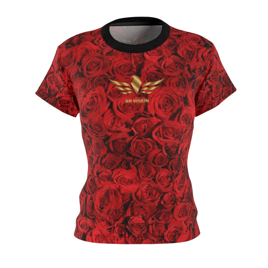 AH Vision Rose Red Women's Shirt With A Black Collar - AH VISION