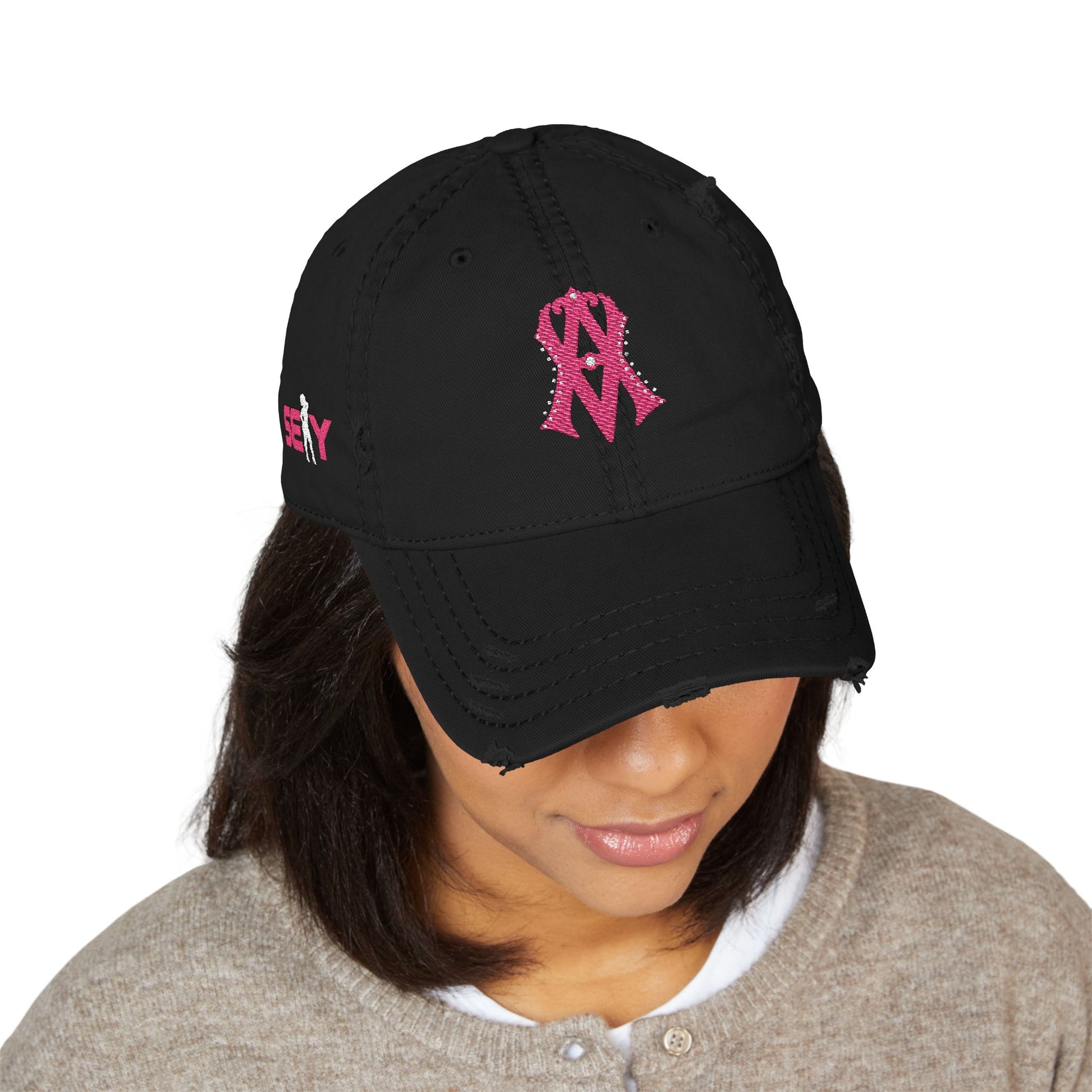 Distressed Embroidered AV WOMENS Hat — Gold Monogram & Eagle Vintage Cap - AH VISION