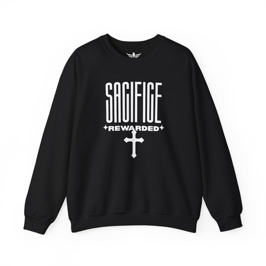 Christian 'Sacrifice Rewarded' Crewneck Sweatshirt — Religious Cross Faith Pullover - AH VISION