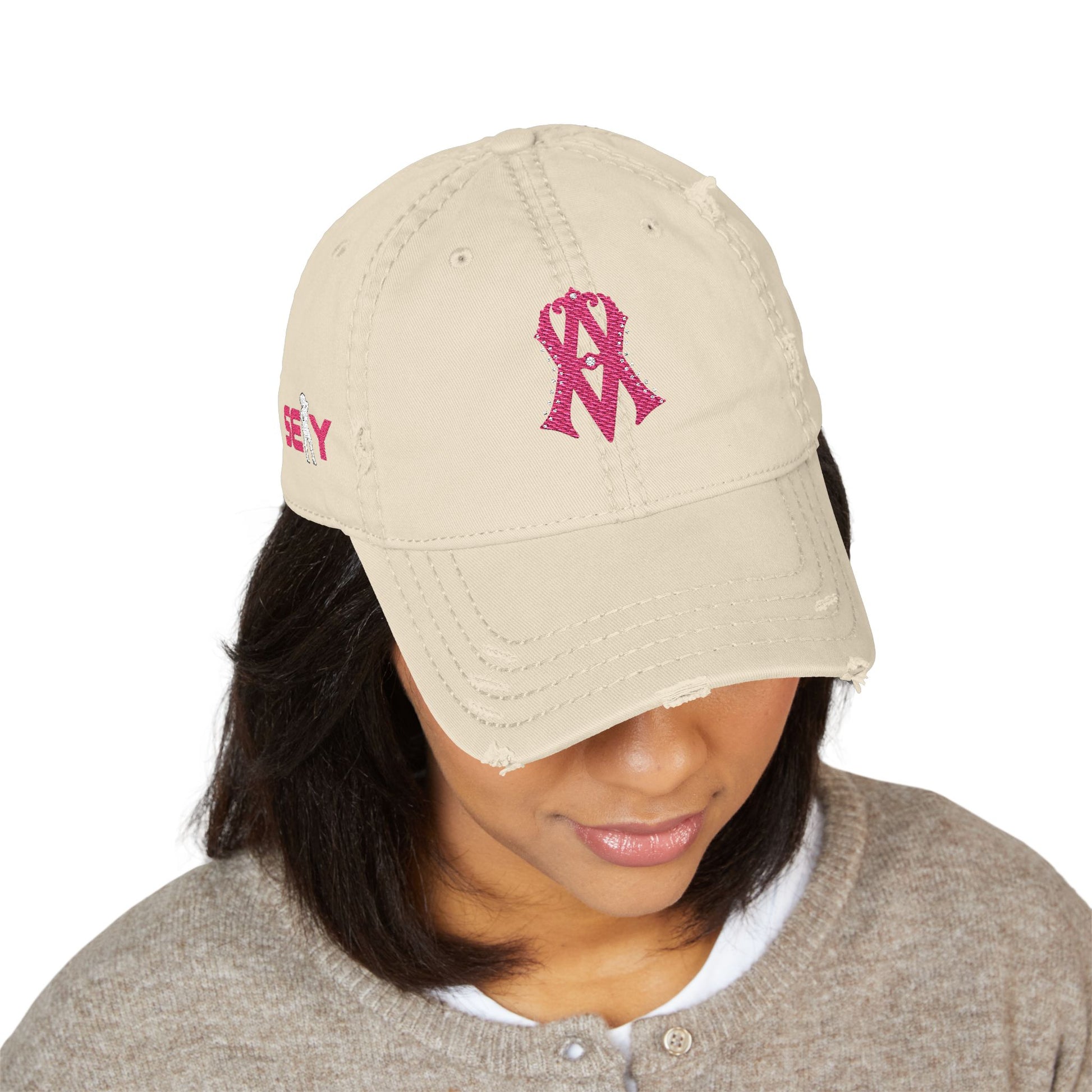 Distressed Embroidered AV WOMENS Hat — Gold Monogram & Eagle Vintage Cap - AH VISION