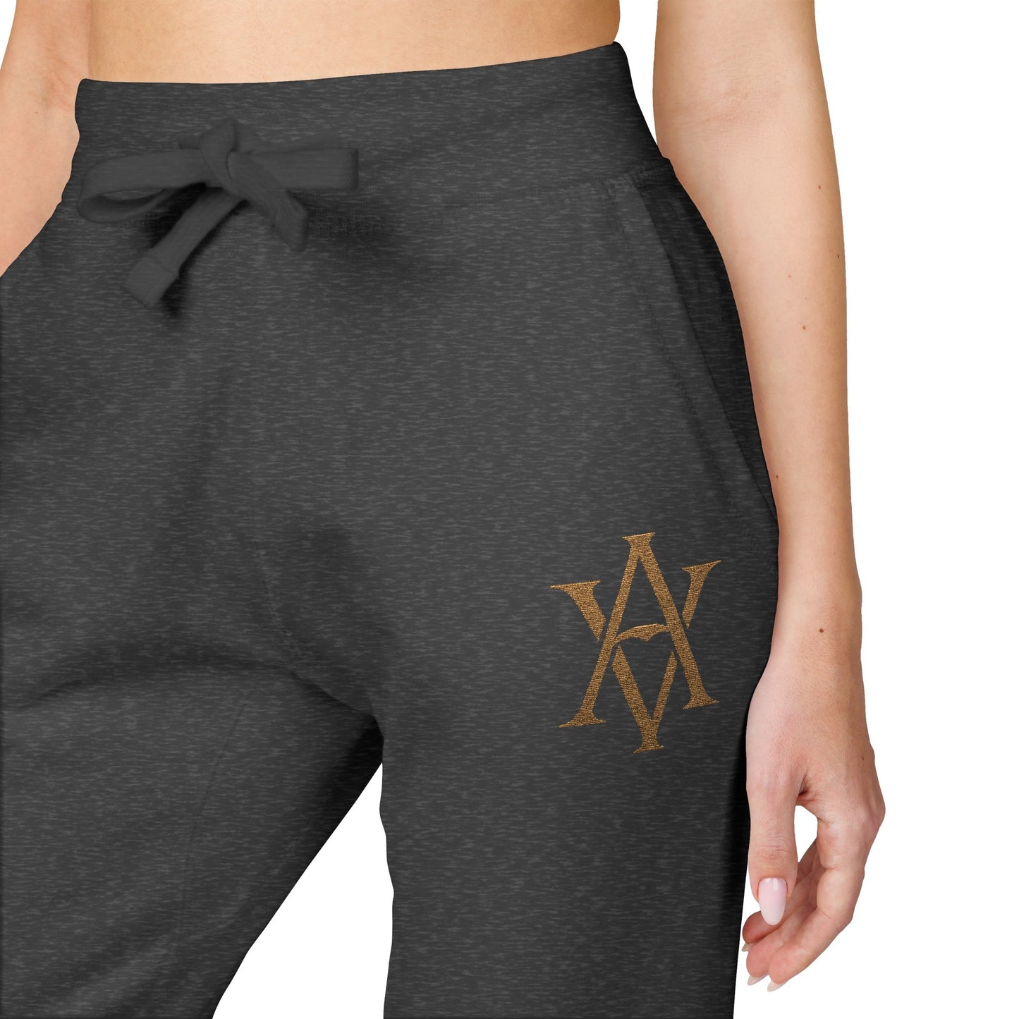 Embroidered Gold AV Monogram Fleece Sweatpants — Cozy Fleece Joggers