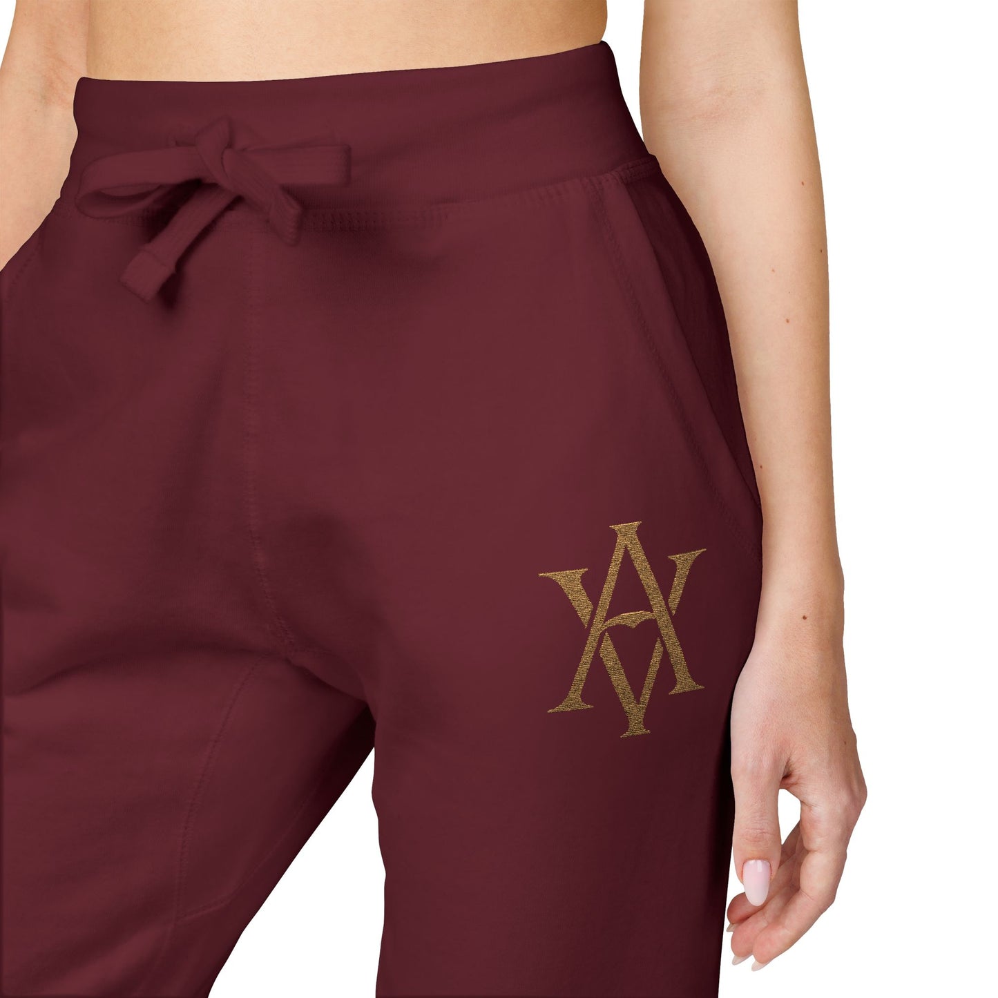 Embroidered Gold AV Monogram Fleece Sweatpants — Cozy Fleece Joggers