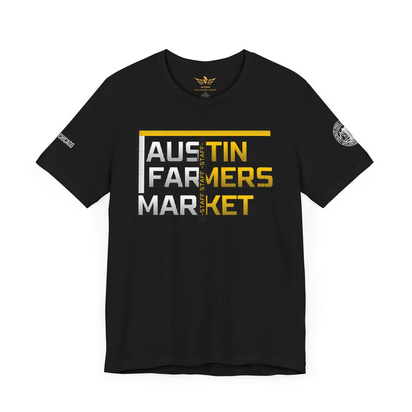 AUSTIN TOWN HALL FARMERS MARKET STAFF T-SHIRT BLACK FINAL CUT II - AH VISION