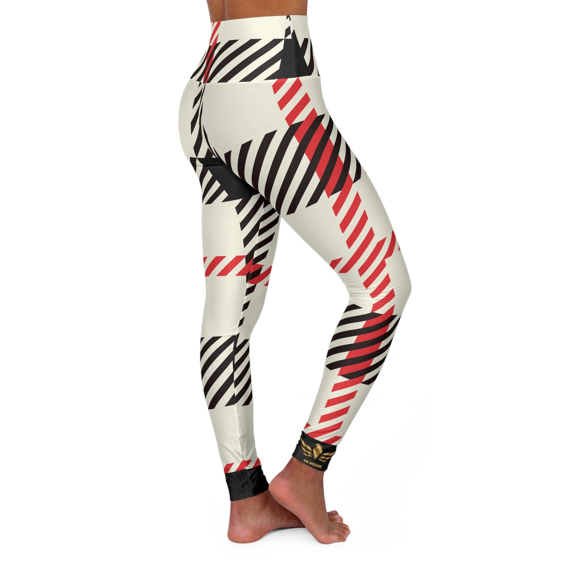 Premium AH Vision Black White Red Flannel High Waisted Yoga Leggings - AH VISION