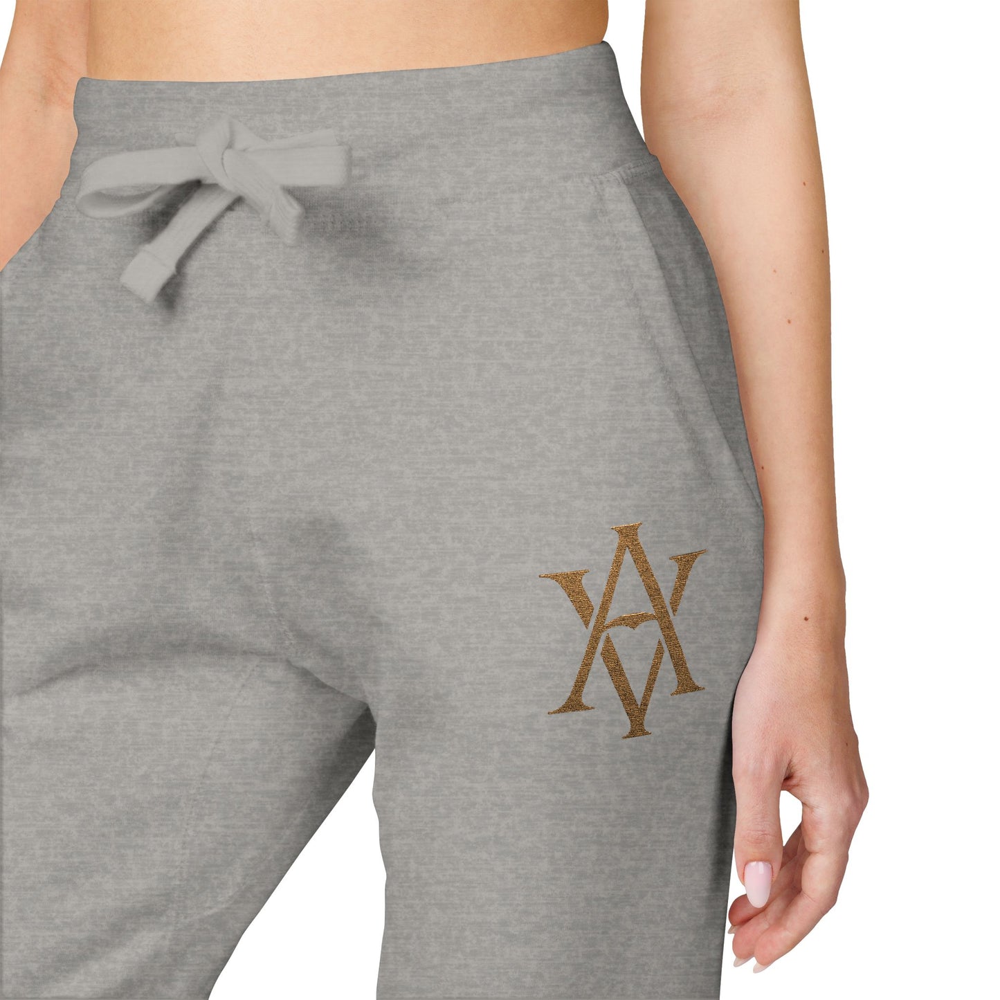 Embroidered Gold AV Monogram Fleece Sweatpants — Cozy Fleece Joggers