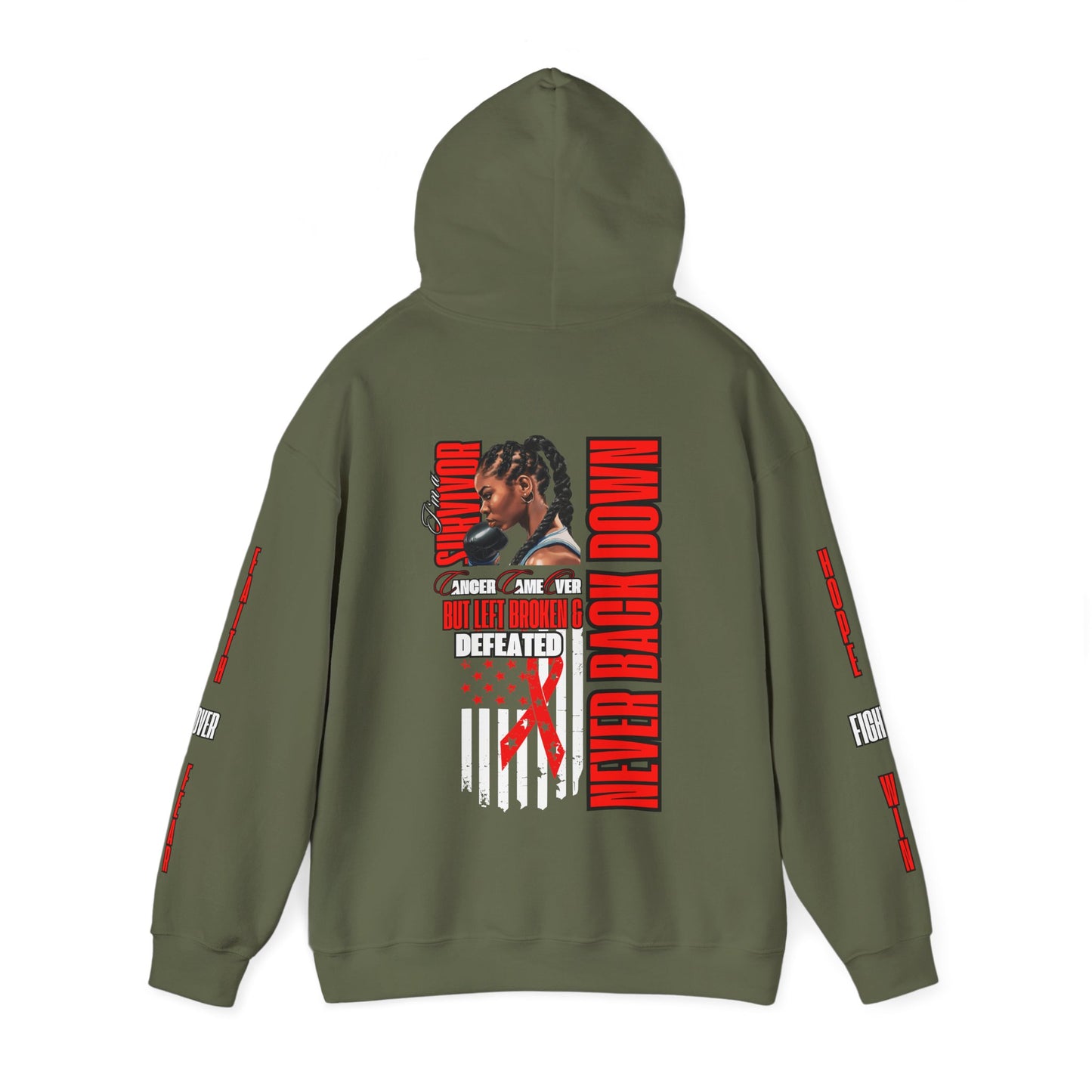 NOT EVERY HERO WEARS A CAPE NEVER BACK DOWN Hooded Sweatshirt - AH VISION