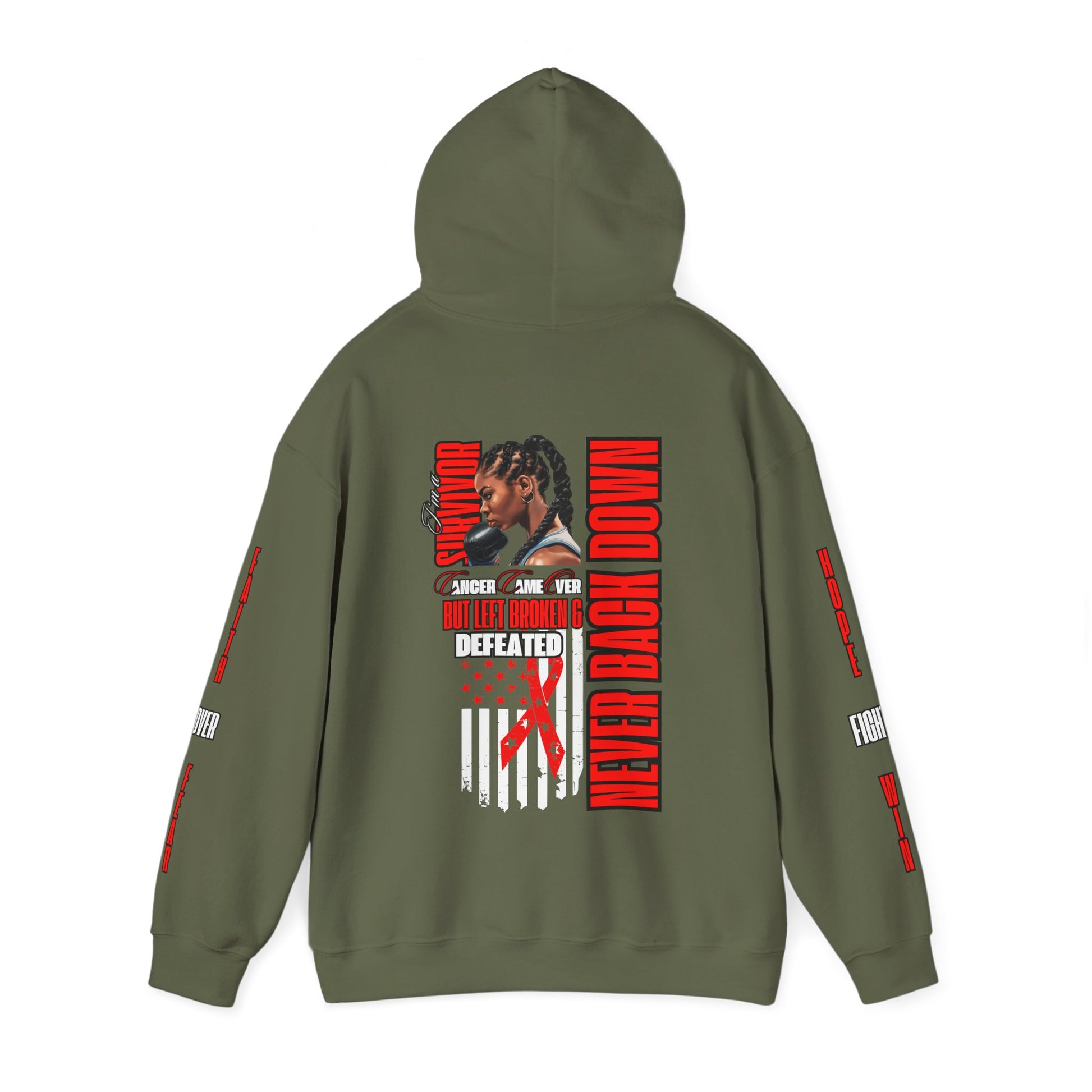 NOT EVERY HERO WEARS A CAPE NEVER BACK DOWN Hooded Sweatshirt - AH VISION