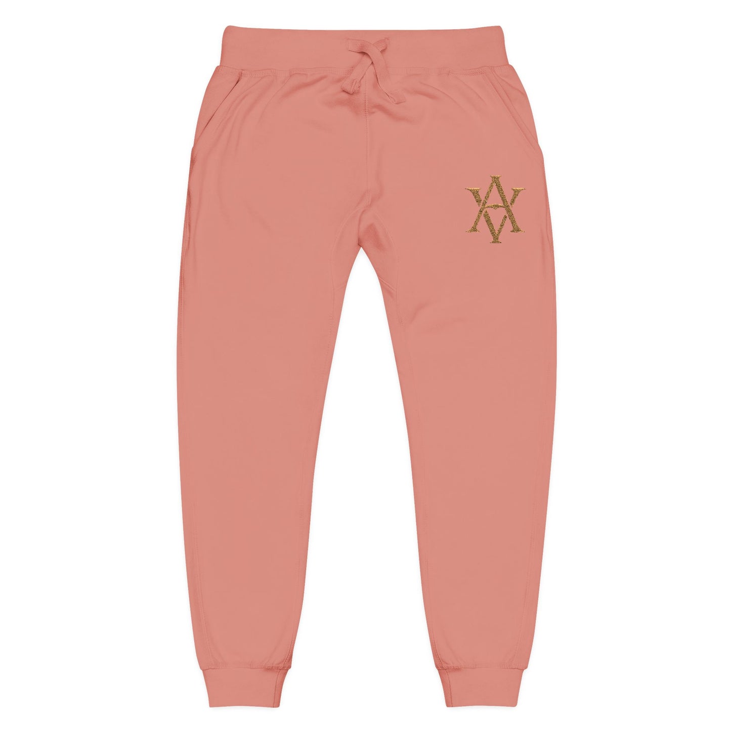 Embroidered Gold AV Monogram Fleece Sweatpants — Cozy Fleece Joggers