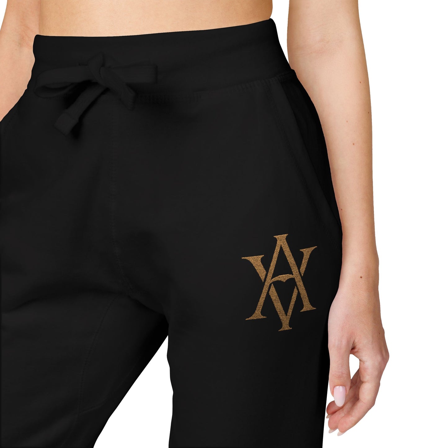 Embroidered Gold AV Monogram Fleece Sweatpants — Cozy Fleece Joggers
