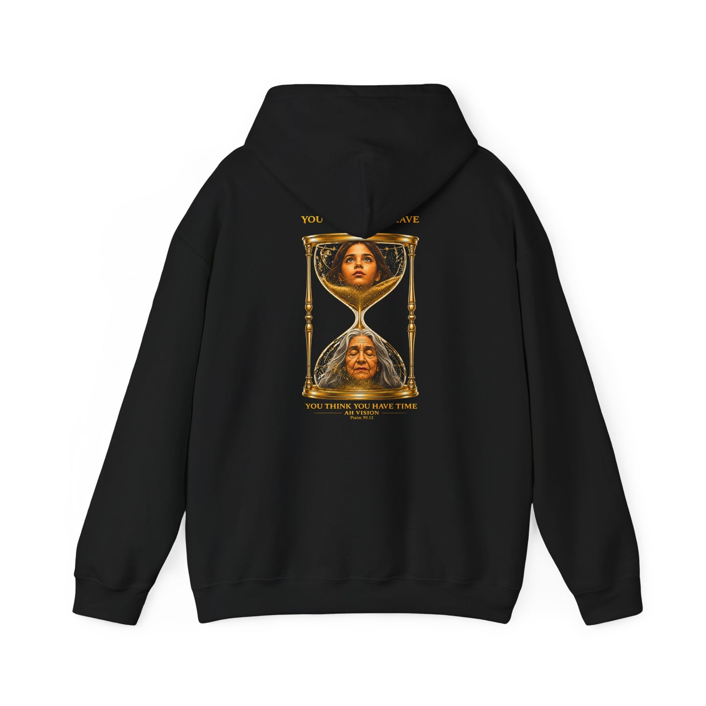 Hourglass Faces Hoodie — "Your Time Is Now" Inspirational Pullover Hispanic Female