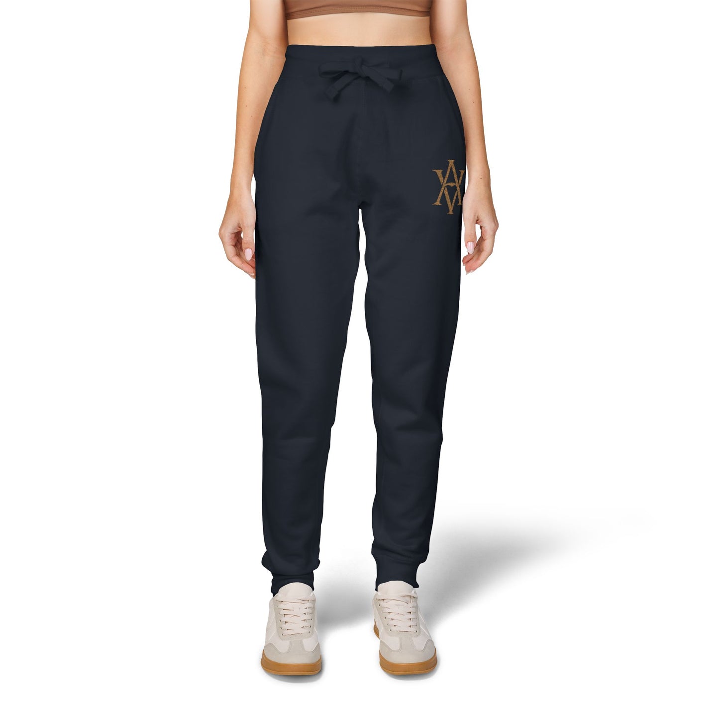 Embroidered Gold AV Monogram Fleece Sweatpants — Cozy Fleece Joggers