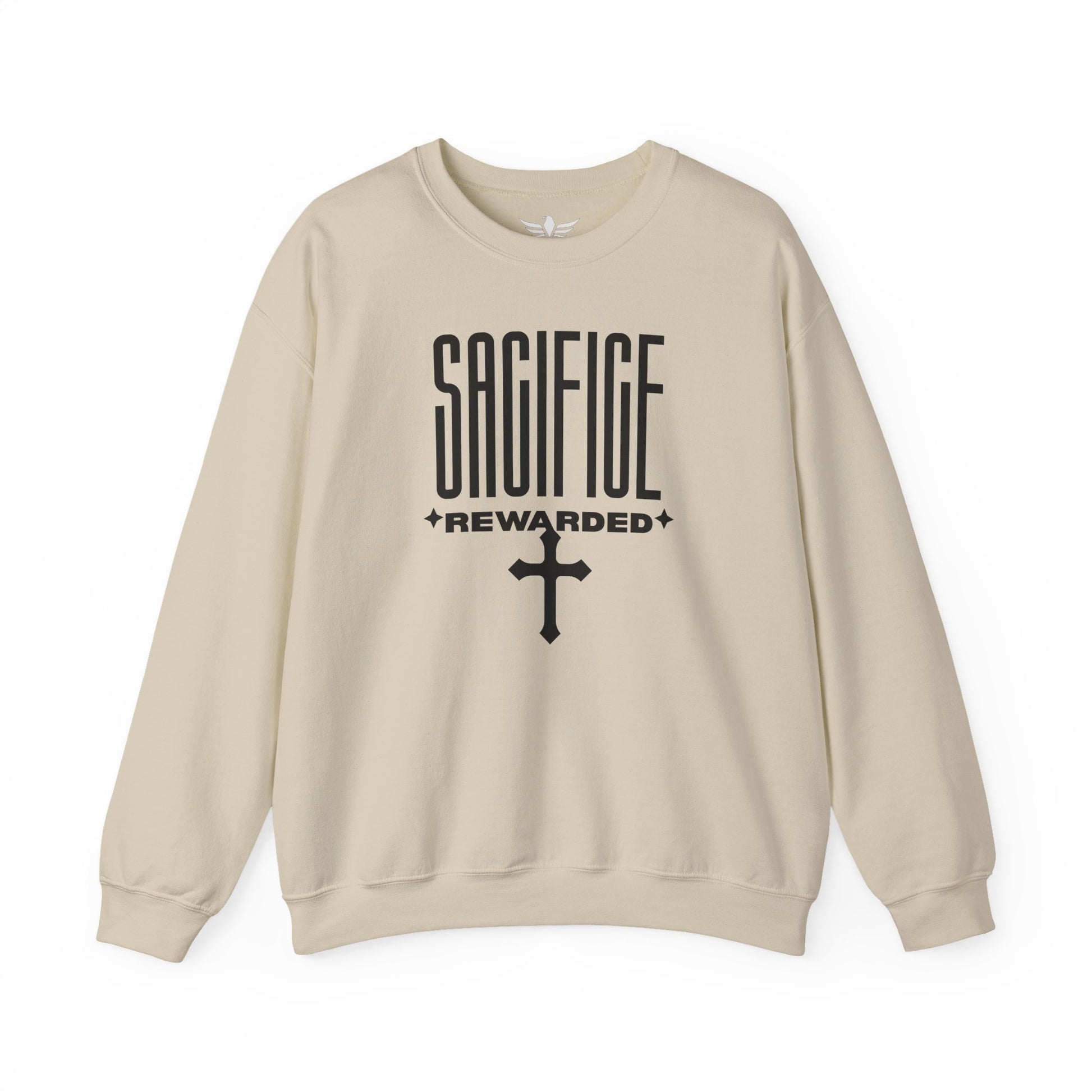 Christian 'Sacrifice Rewarded' Crewneck Sweatshirt — Religious Cross Faith Pullover - AH VISION