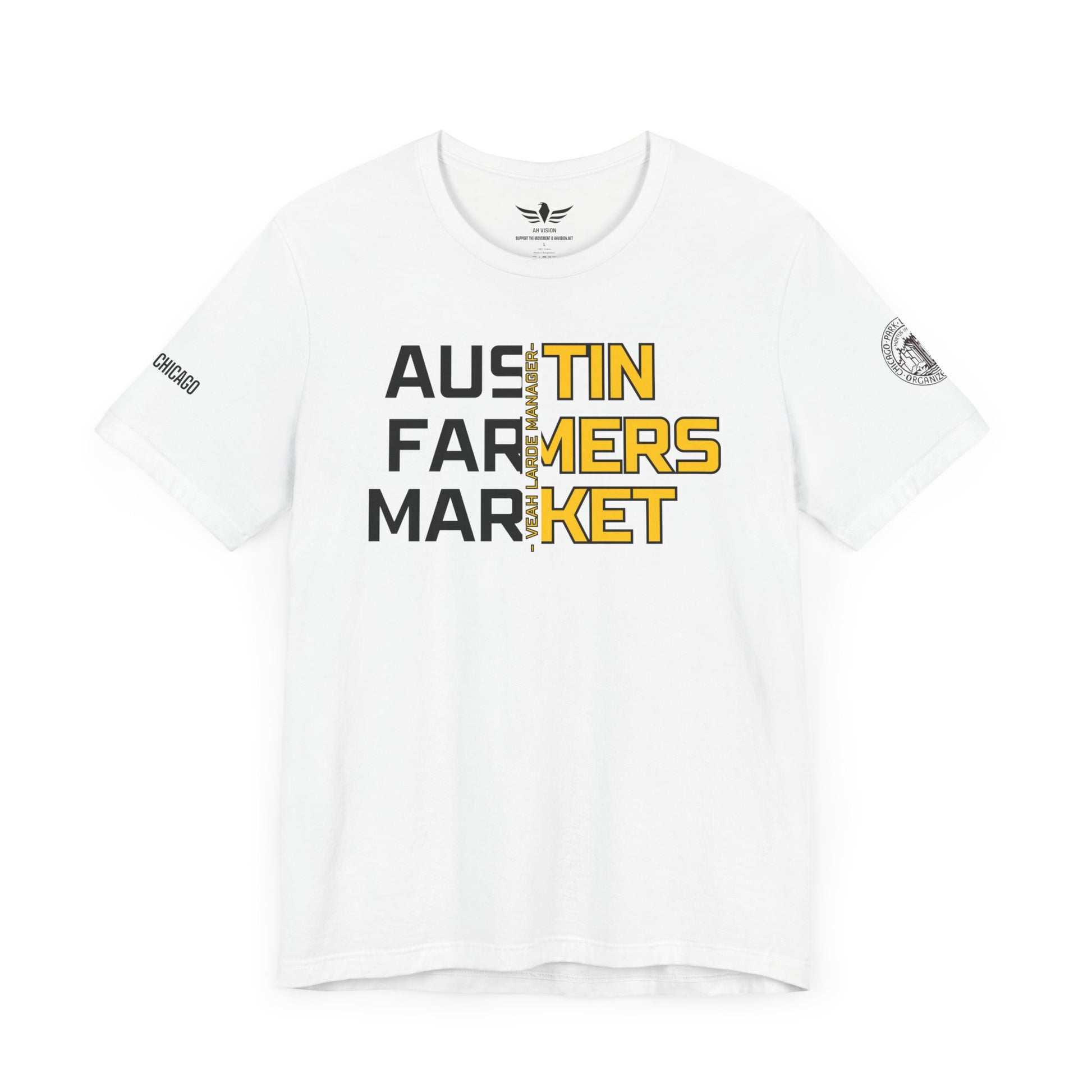 AUSTIN TOWN HALL FARMERS MARKET MANAGER T-SHIRT Final Cut STAFF BACK - AH VISION