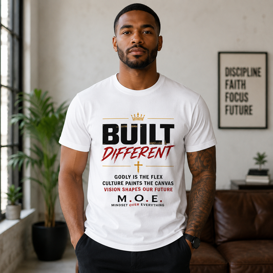 Built Different Faith T‑Shirt — "Built on Faith, Driven by Purpose" Christian Tee MC