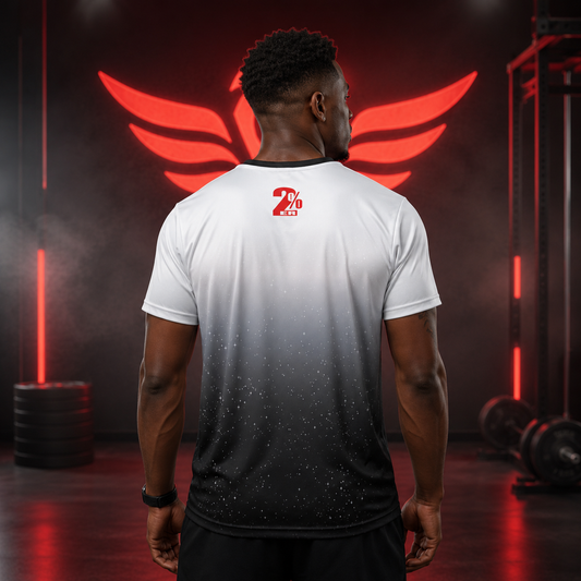 Black Collar 2% Wings Sports Jersey — Black & White Split Athletic Tee