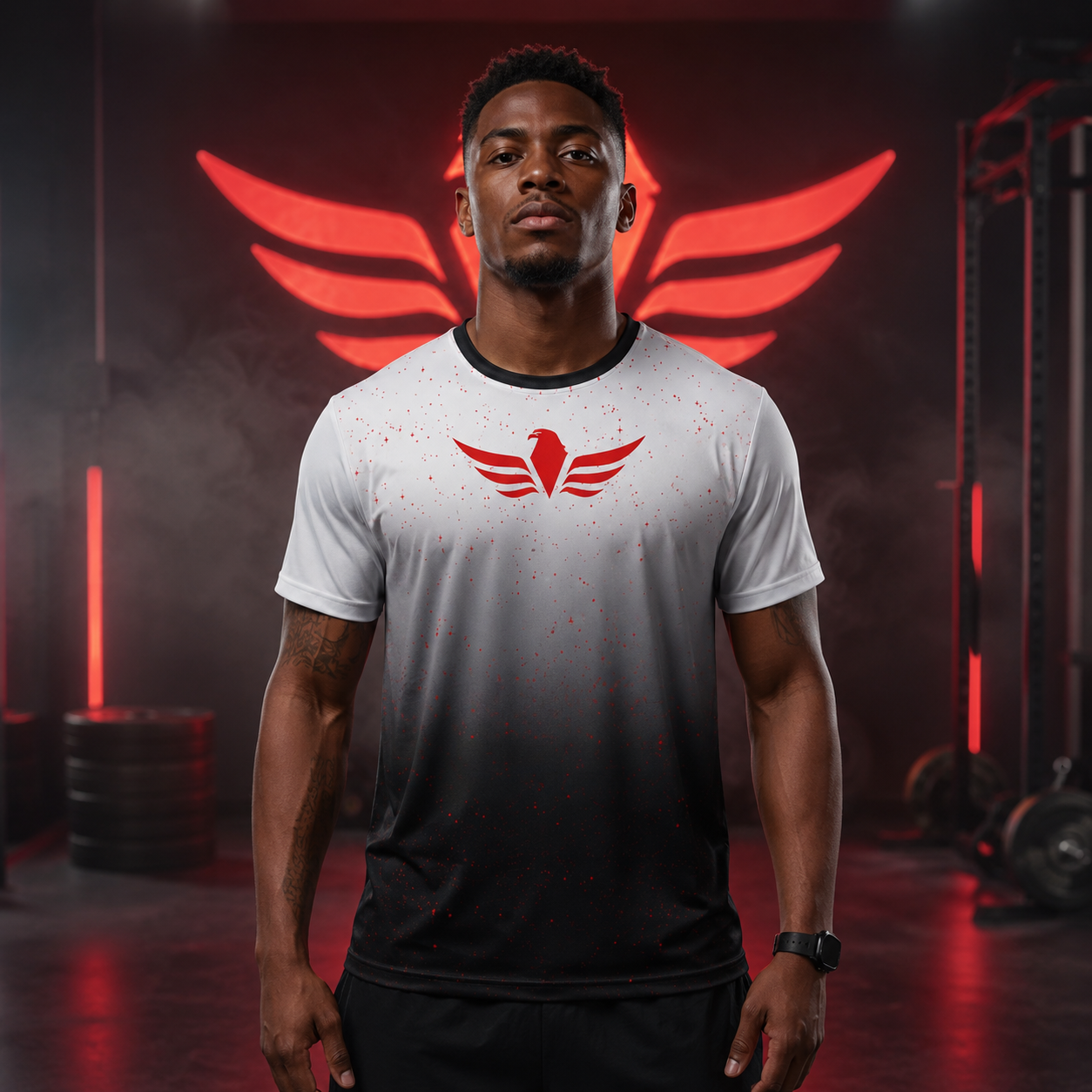 Black Collar 2% Wings Sports Jersey — Black & White Split Athletic Tee - AH VISION