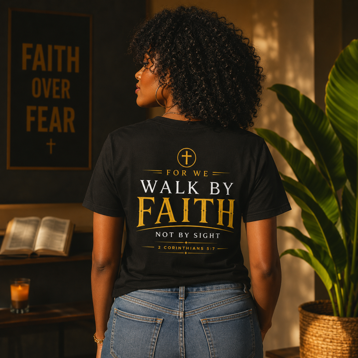 Faith Graphic Tee — "Walk by Faith, Not by Sight" Christian T-Shirt Ebony
