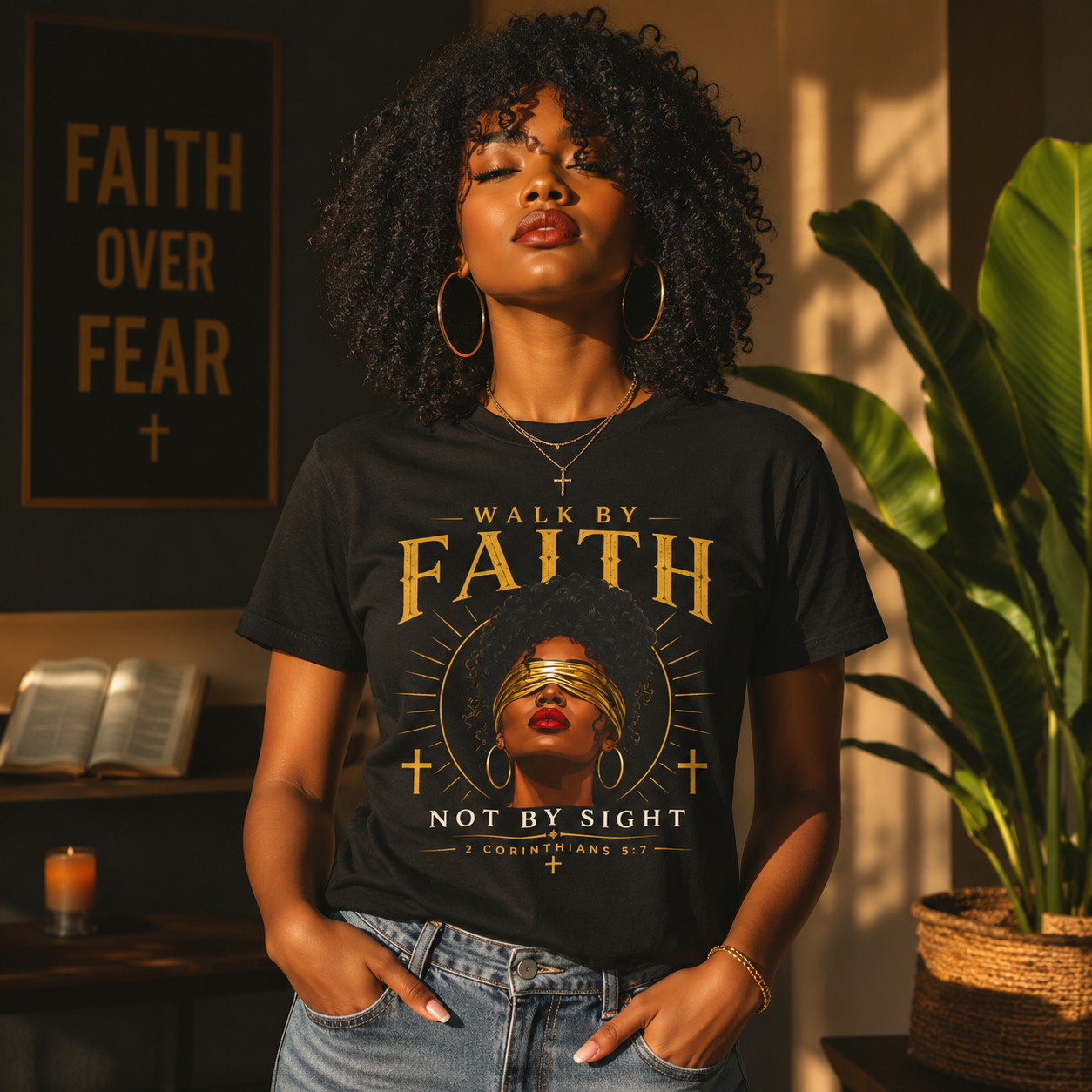 Faith Graphic Tee — "Walk by Faith, Not by Sight" Christian T-Shirt Ebony