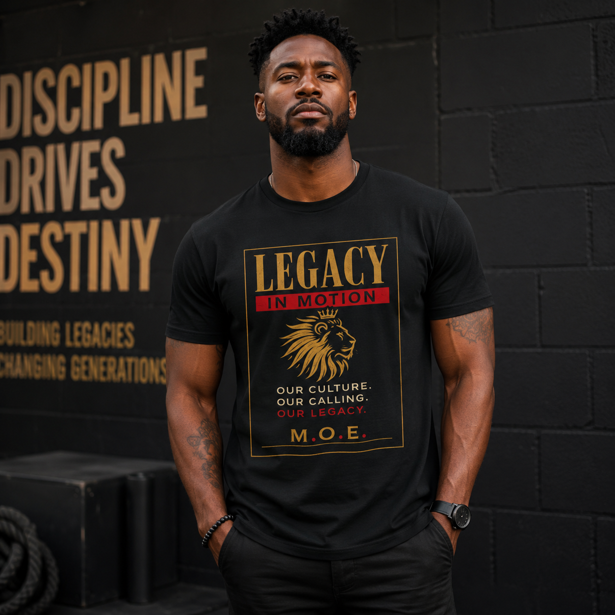 Legacy in Motion T-Shirt — Lion & Cross Faith Tee (We Leave a Legacy)