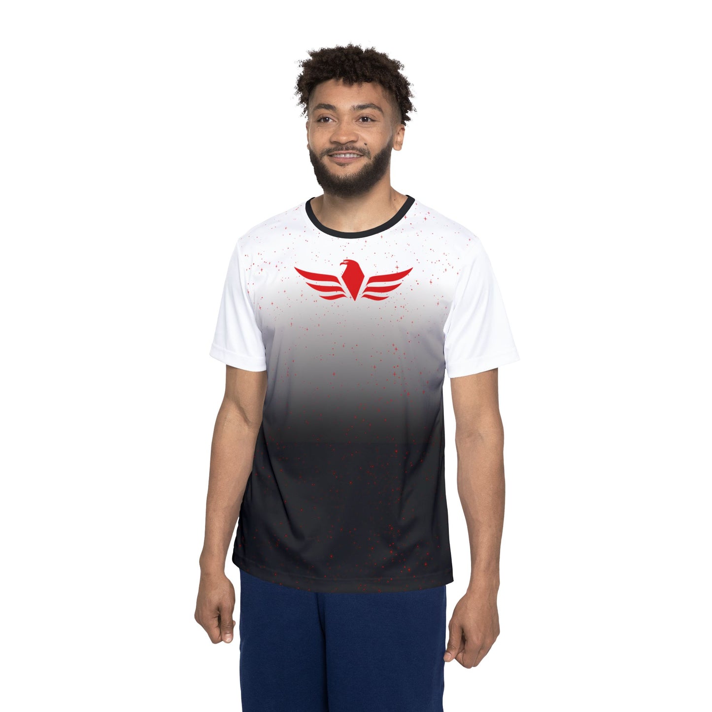 Black Collar 2% Wings Sports Jersey — Black & White Split Athletic Tee