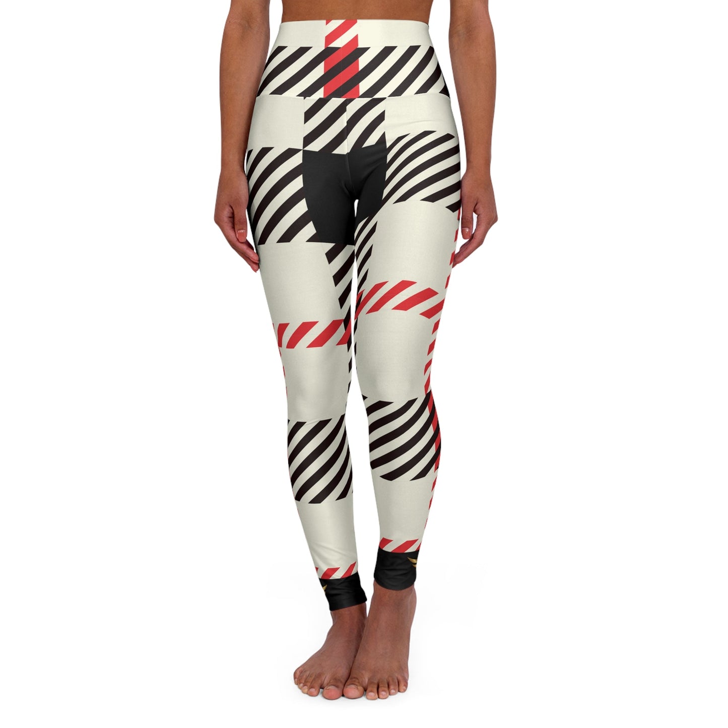 Premium AH Vision Black White Red Flannel High Waisted Yoga Leggings - AH VISION