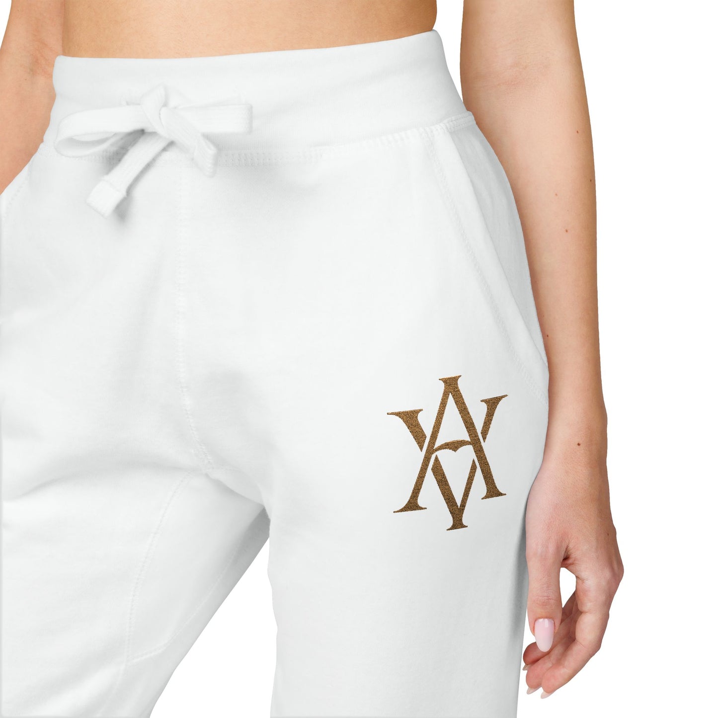 Embroidered Gold AV Monogram Fleece Sweatpants — Cozy Fleece Joggers