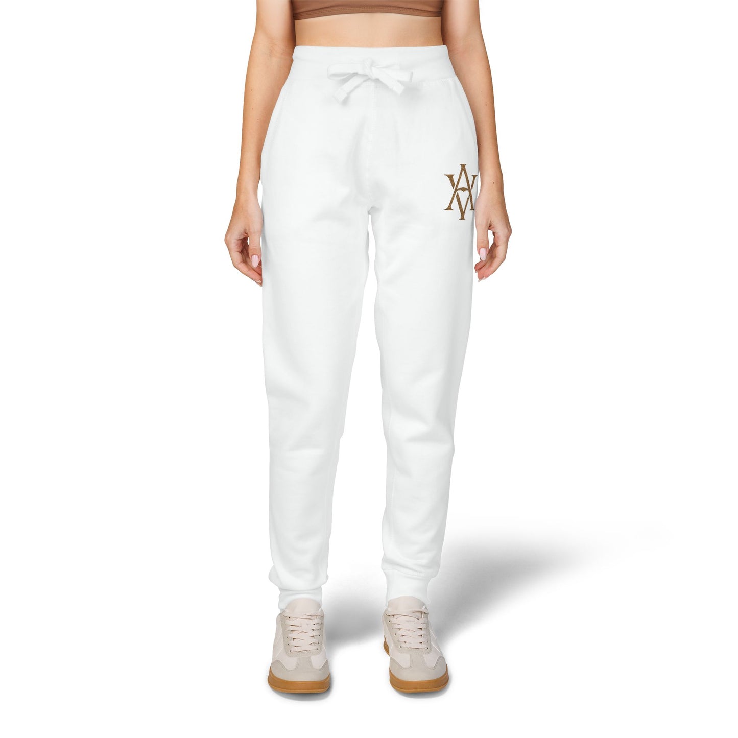 Embroidered Gold AV Monogram Fleece Sweatpants — Cozy Fleece Joggers