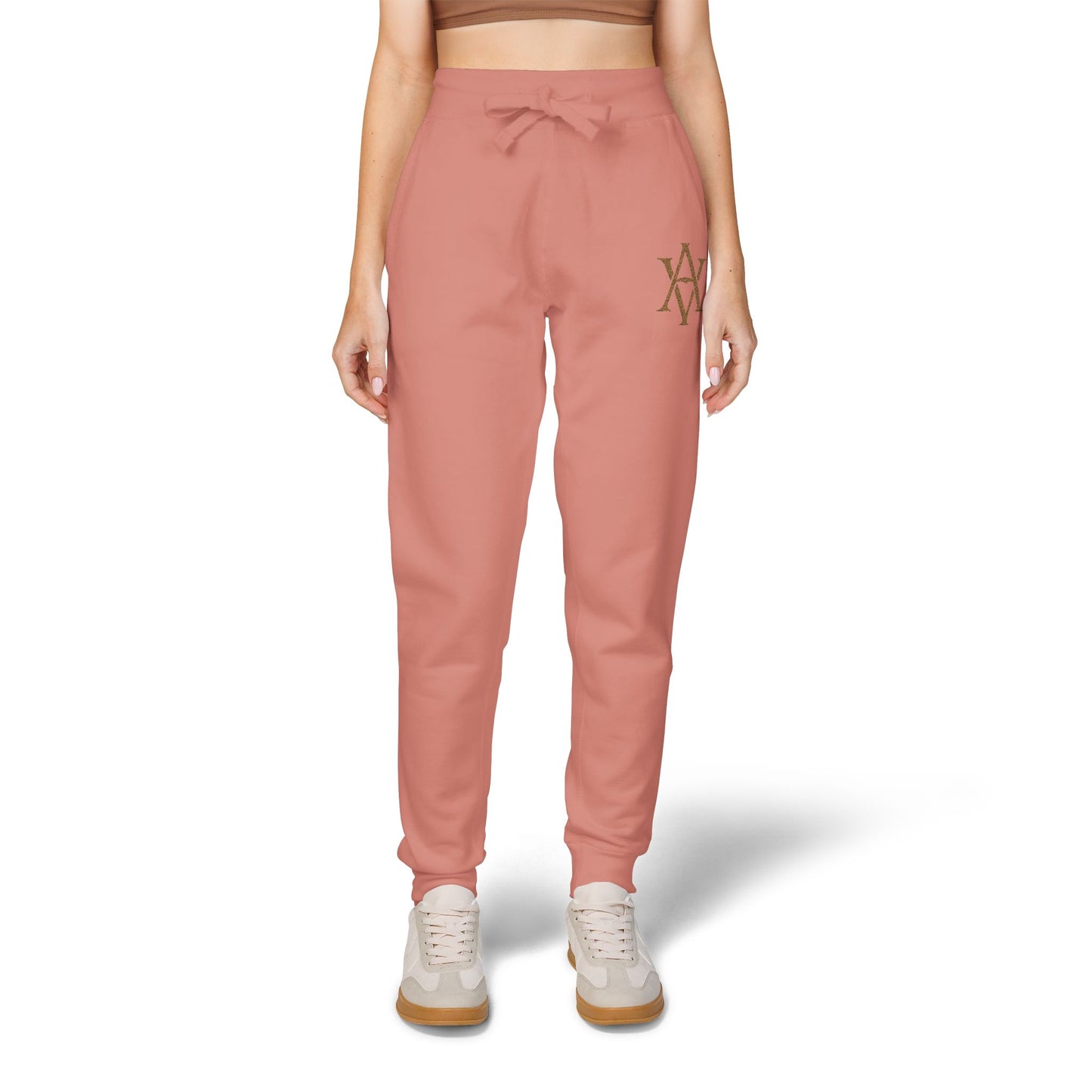 Embroidered Gold AV Monogram Fleece Sweatpants — Cozy Fleece Joggers