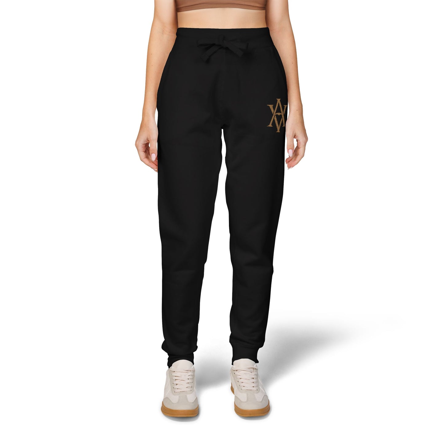 Embroidered Gold AV Monogram Fleece Sweatpants — Cozy Fleece Joggers