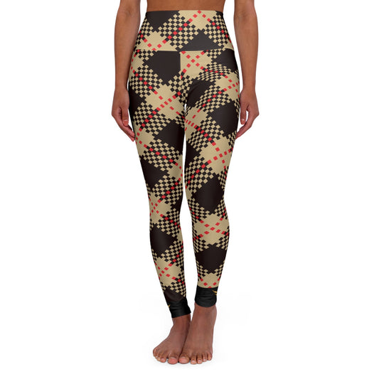 AH Vision Premium Brown Red Tan Flannel High Waisted Black Yoga Leggings - AH VISION