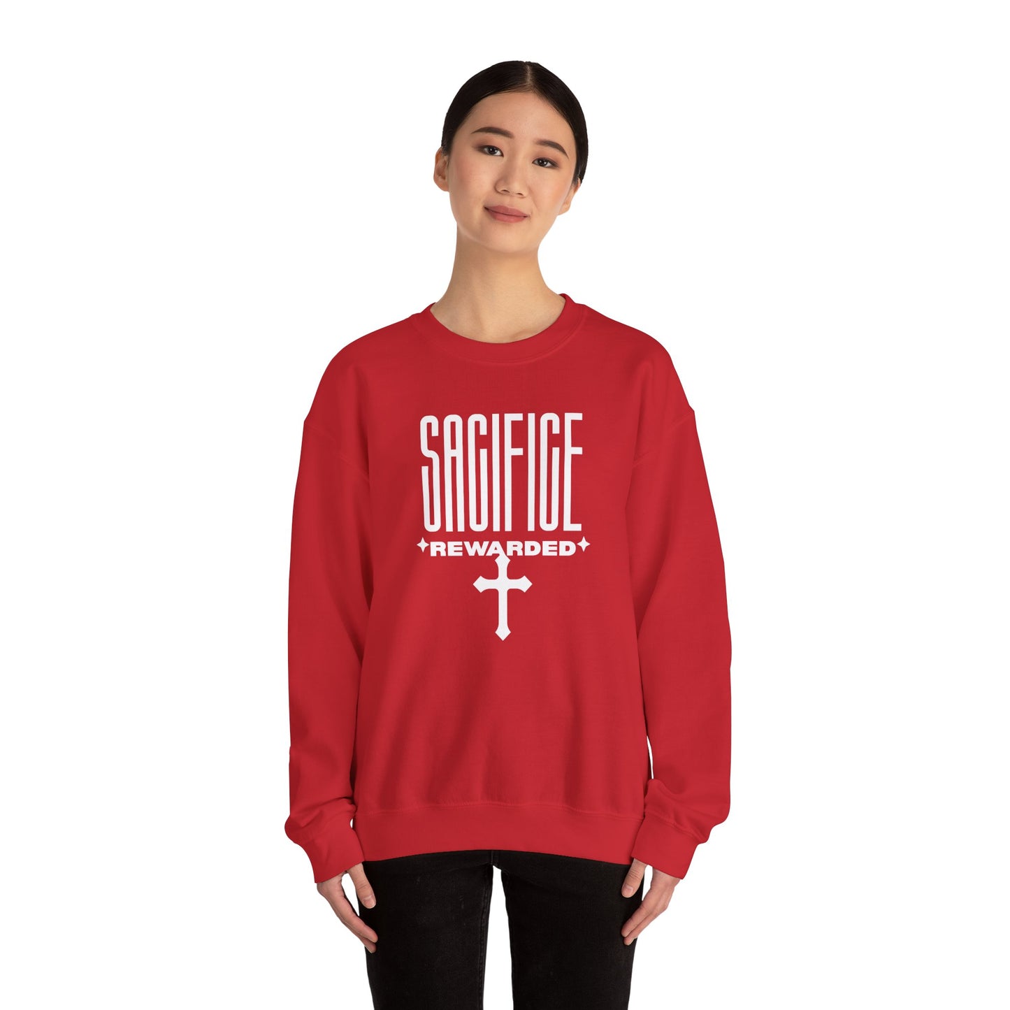 Christian 'Sacrifice Rewarded' Crewneck Sweatshirt — Religious Cross Faith Pullover - AH VISION