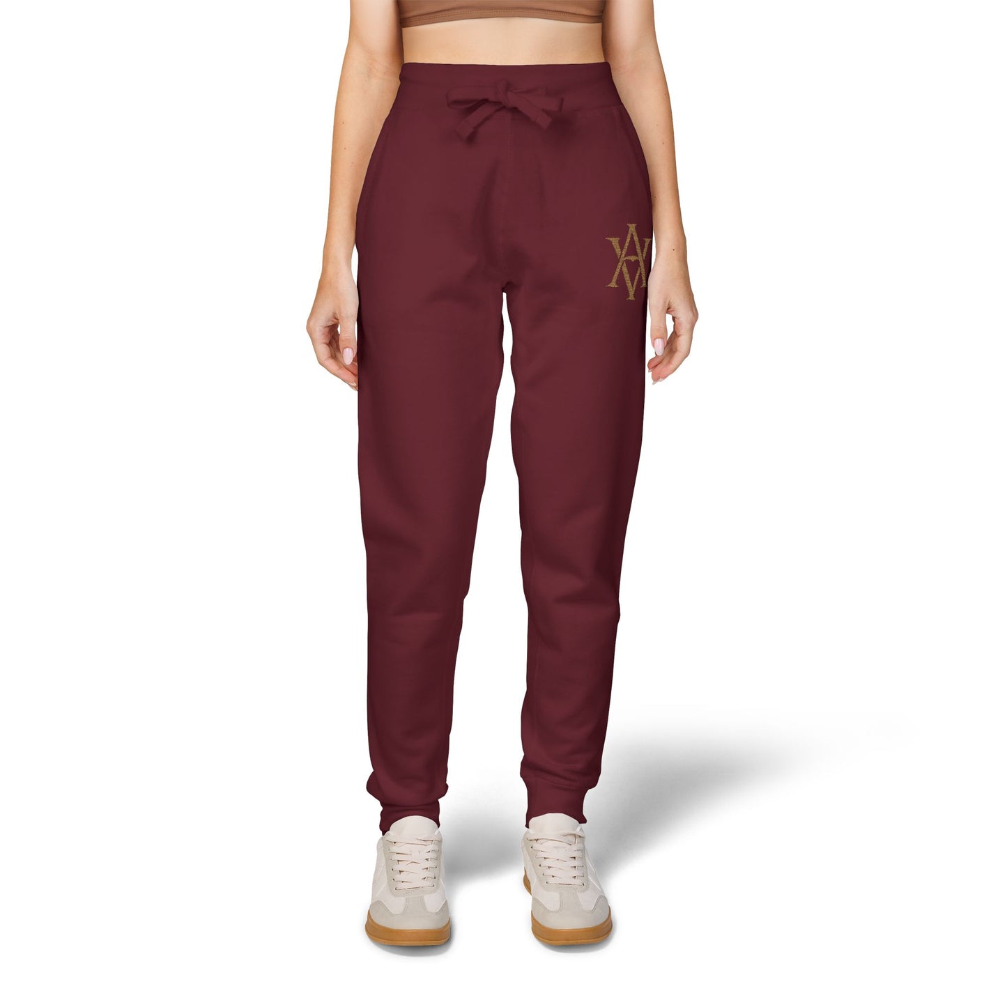 Embroidered Gold AV Monogram Fleece Sweatpants — Cozy Fleece Joggers