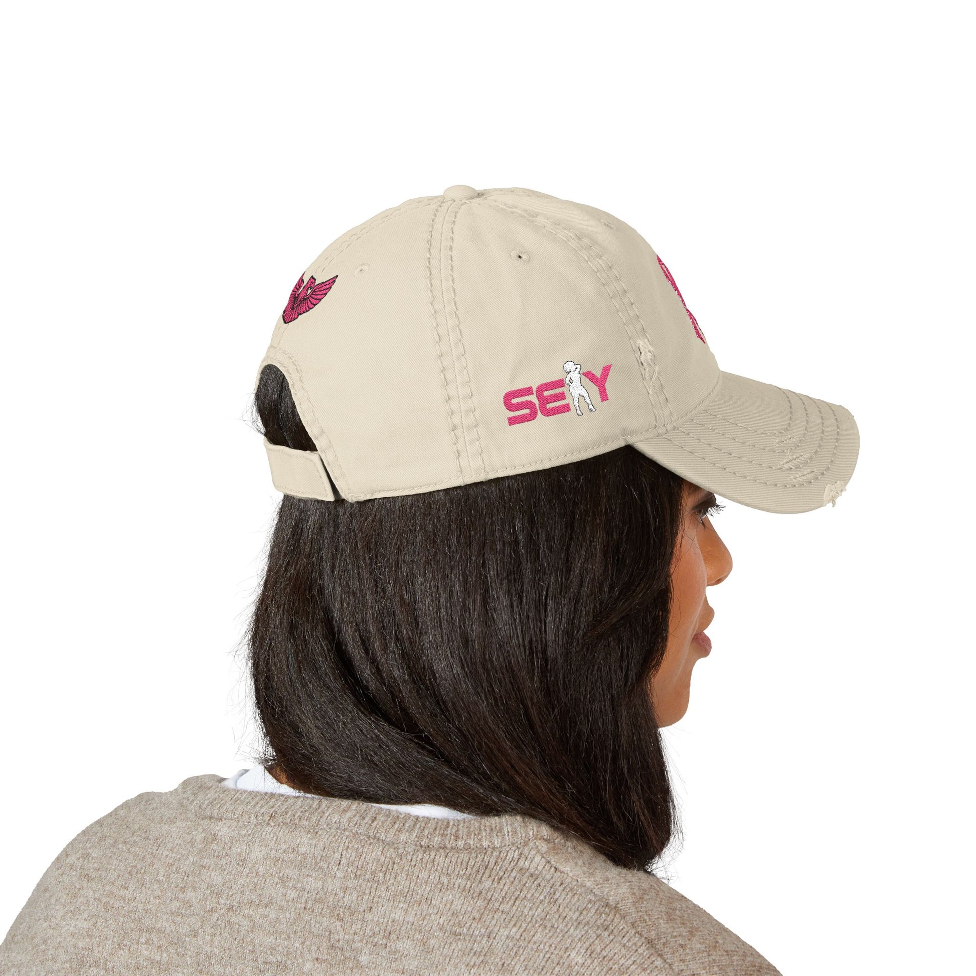 Distressed Embroidered AV WOMENS Hat — Gold Monogram & Eagle Vintage Cap - AH VISION
