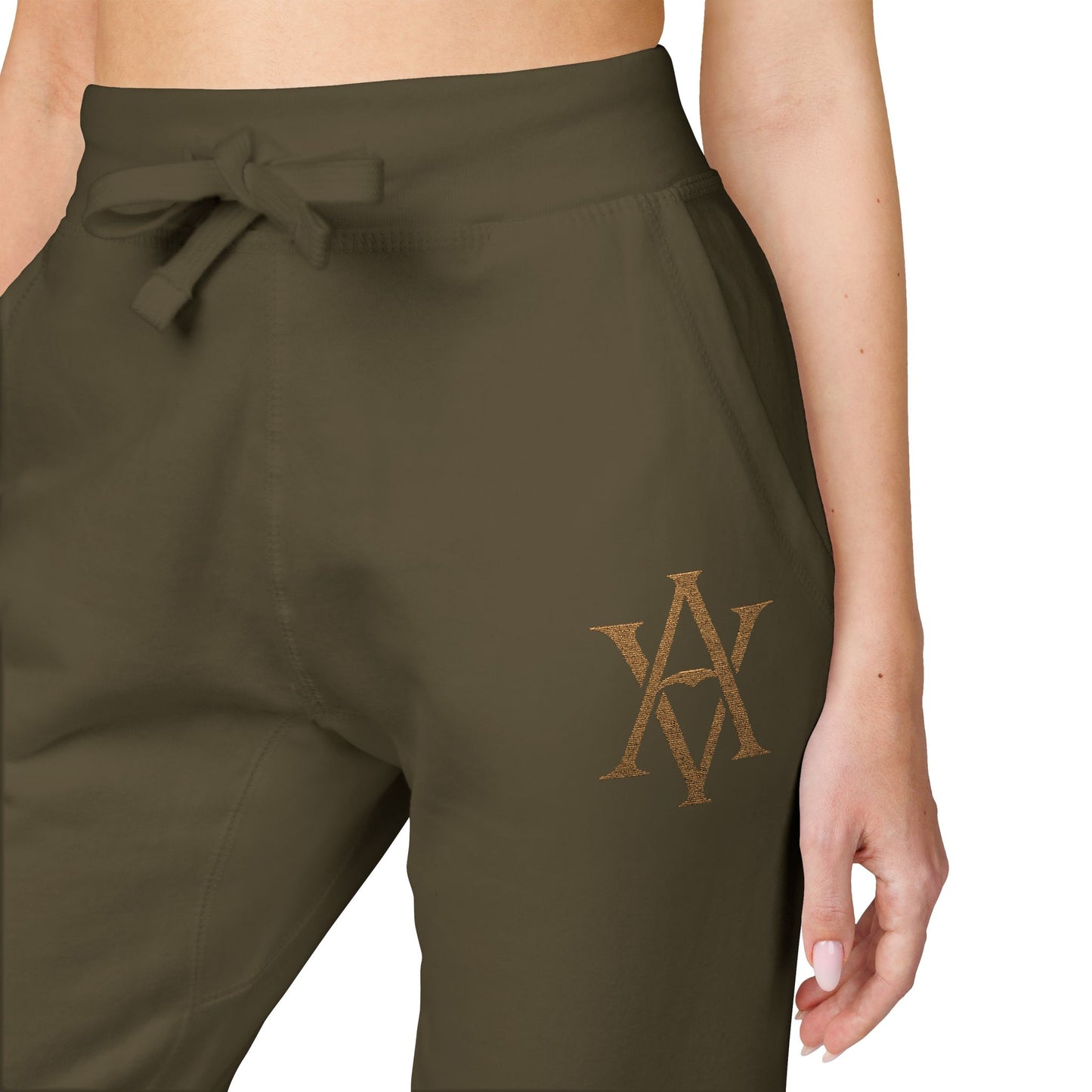 Embroidered Gold AV Monogram Fleece Sweatpants — Cozy Fleece Joggers