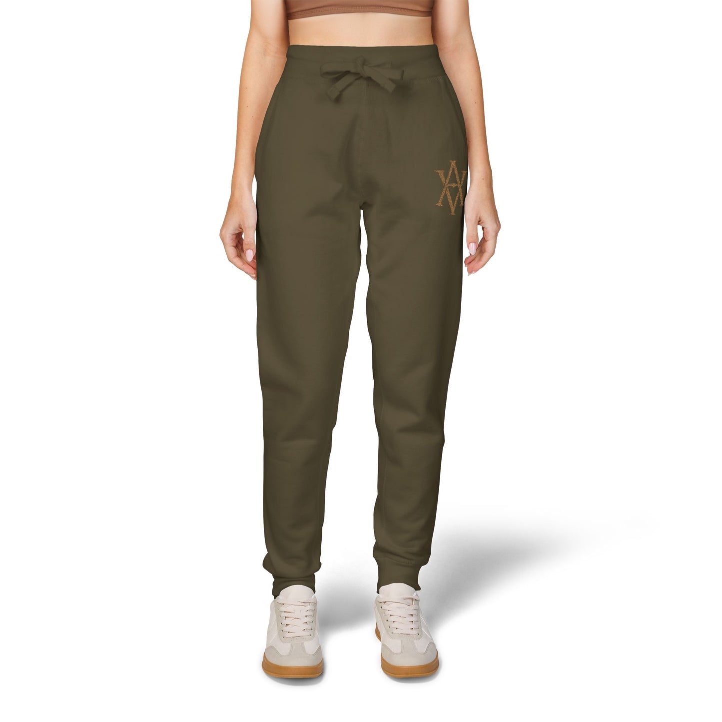Embroidered Gold AV Monogram Fleece Sweatpants — Cozy Fleece Joggers
