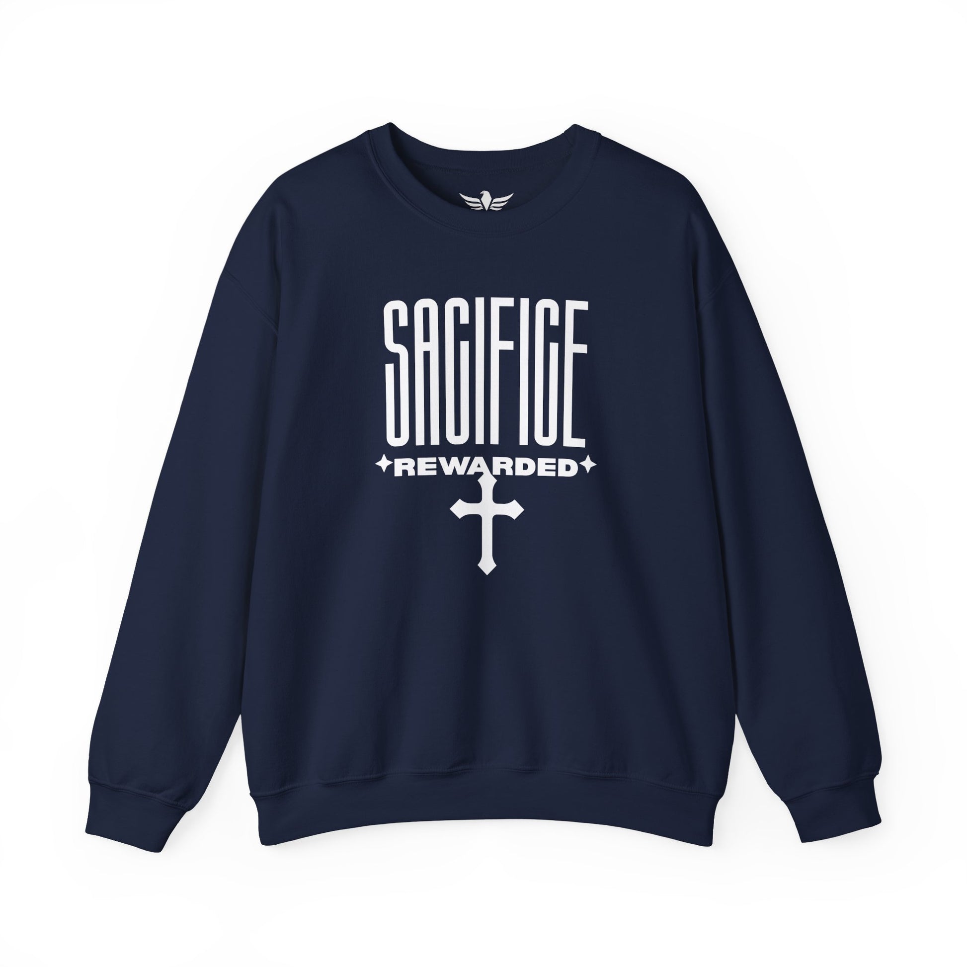 Christian 'Sacrifice Rewarded' Crewneck Sweatshirt — Religious Cross Faith Pullover - AH VISION