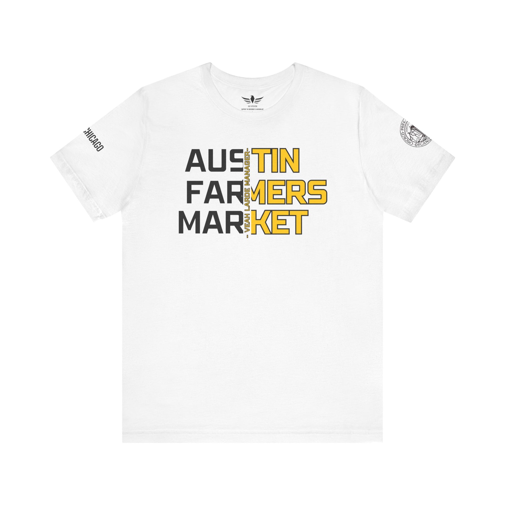 AUSTIN TOWN HALL FARMERS MARKET MANAGER T-SHIRT Final Cut STAFF BACK - AH VISION