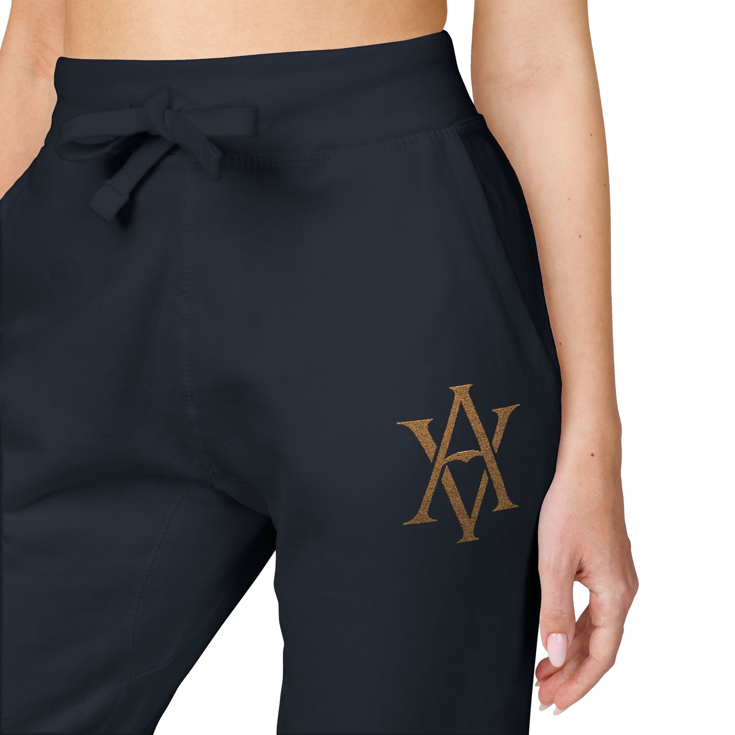 Embroidered Gold AV Monogram Fleece Sweatpants — Cozy Fleece Joggers