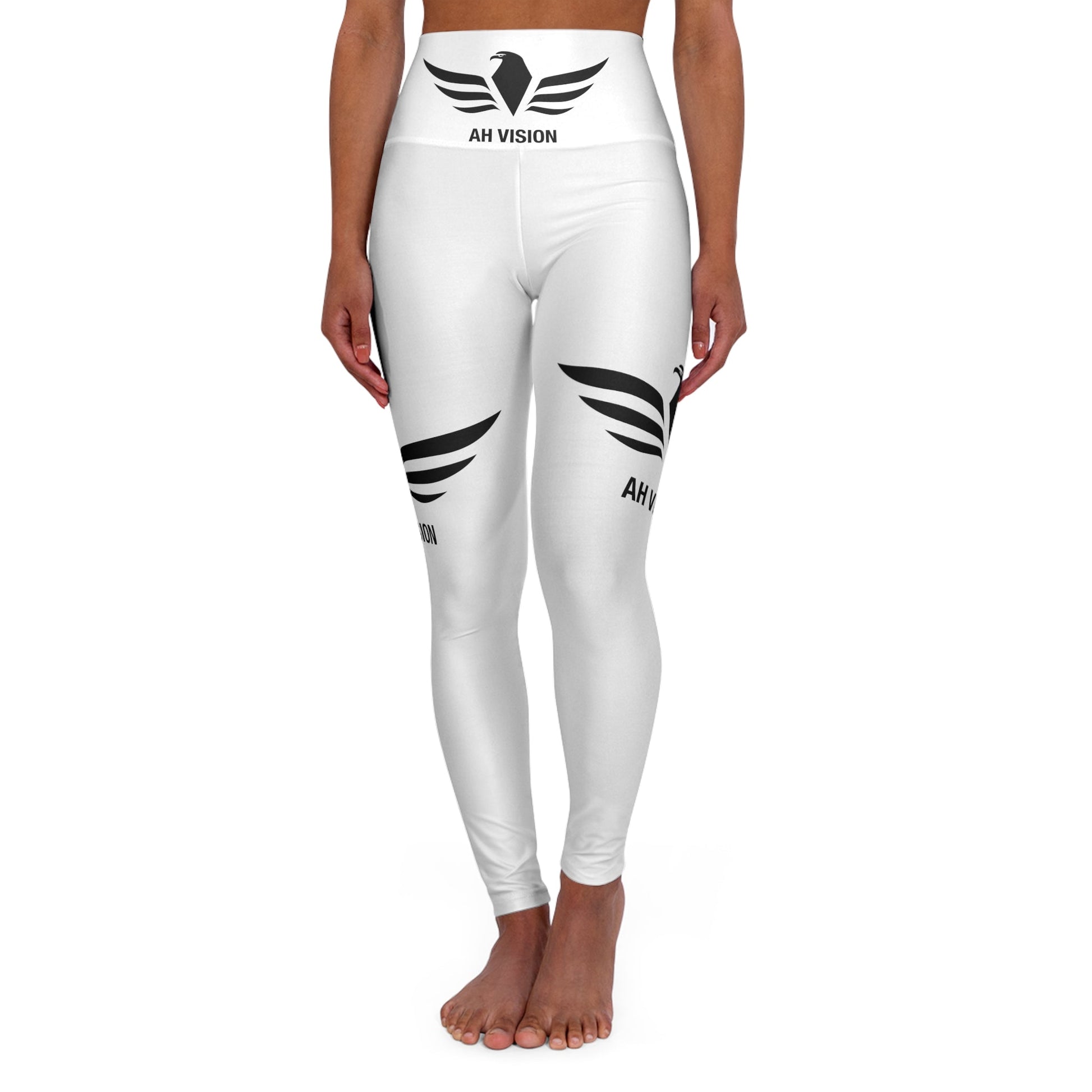 High Waisted Black Logo White Yoga Leggings - AH VISION