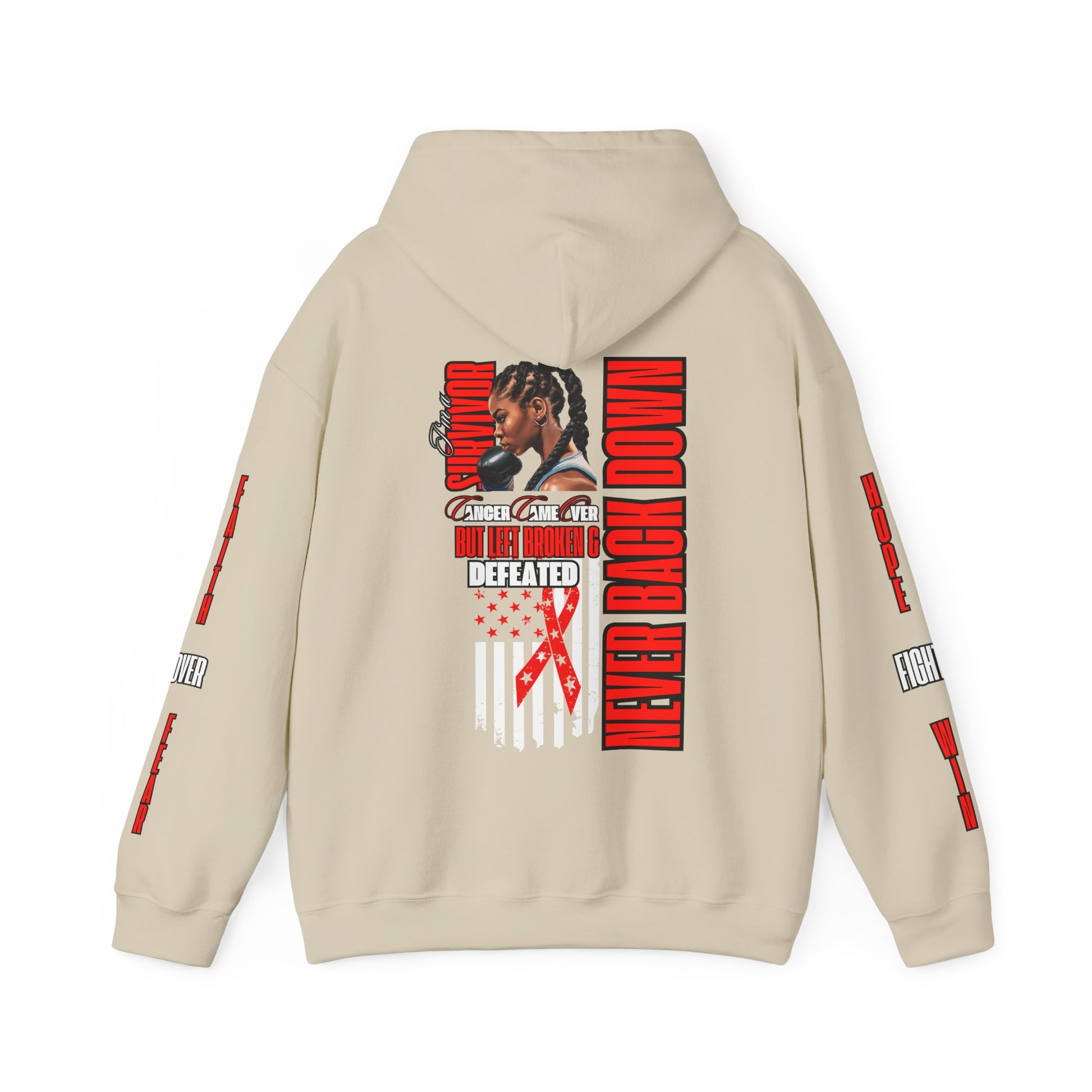 NOT EVERY HERO WEARS A CAPE NEVER BACK DOWN Hooded Sweatshirt - AH VISION