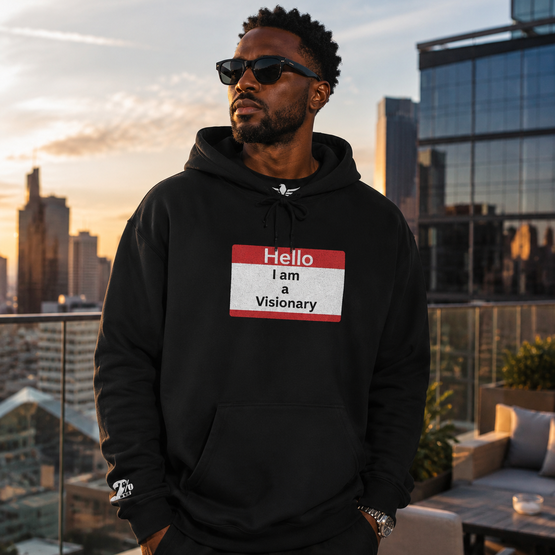Hello I am Visionary Hoodie — Inspirational Name Tag Graphic Sweatshirt