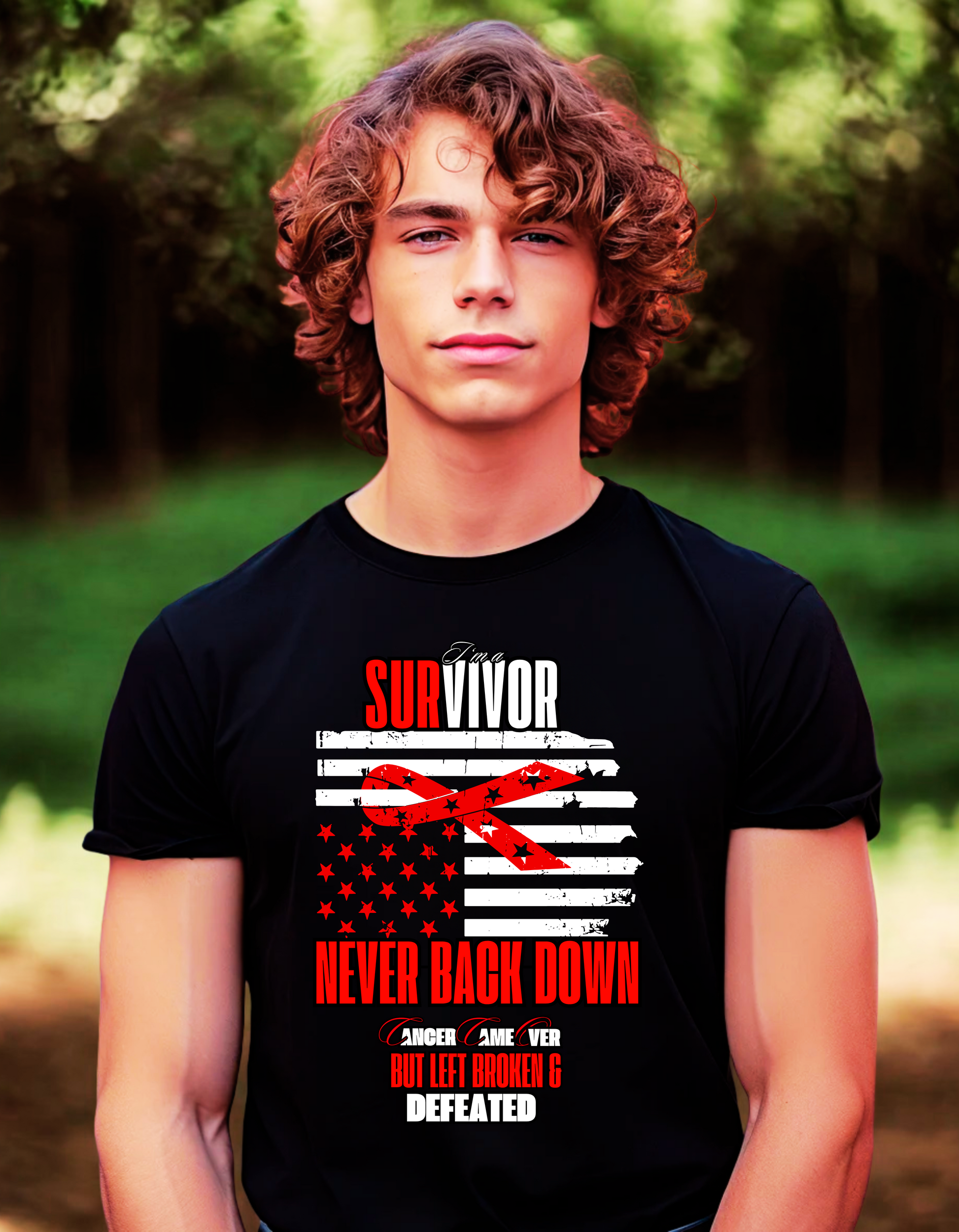 I'm a Survivor Never Back Down Cancer Flag Tee - AH VISION